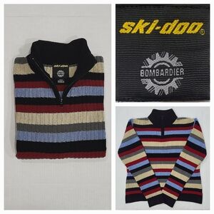 Ski-Doo Boarderie Vintage 90's Multi Striped Quarter-zip Pullover Sweater Sz M